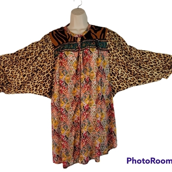 Anthropology dress boho Hippie mix patterns‎ balloon sleeves - Picture 1 of 5